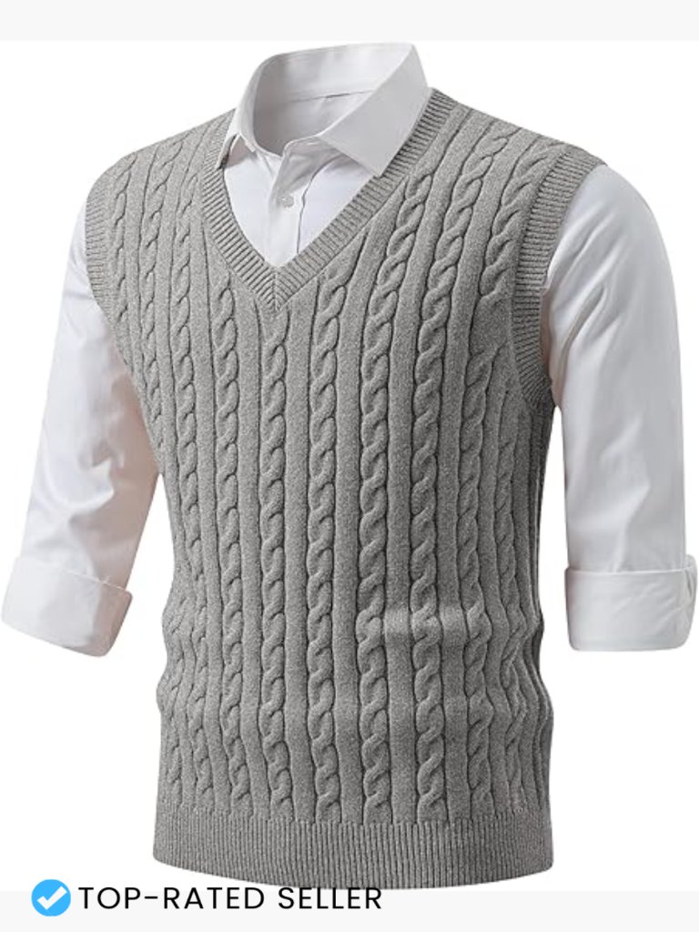Classic Cable Knit Sweater Vest V-Neck Pullover Preppy Casual Style